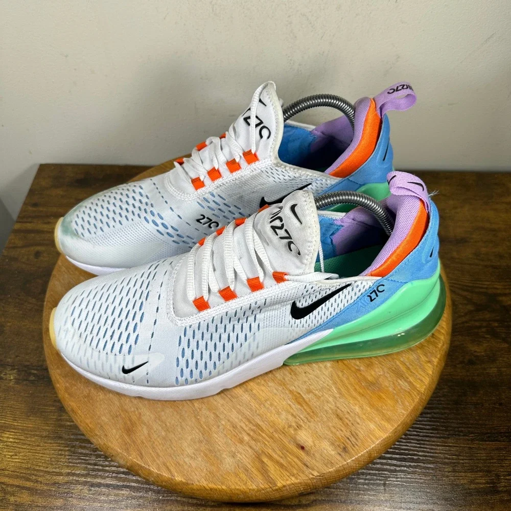 Nike Air Max 270 Running Shoes White Black Orange DX2347-100 Men's Size 11.5